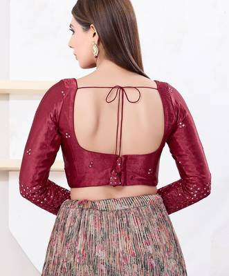Women's gajii silk padded back open elbow sleeves saree blouse 2
