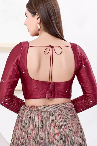 Women's gajii silk padded back open elbow sleeves saree blouse