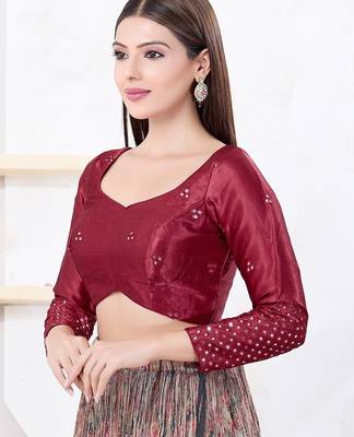 Women's gajii silk padded back open elbow sleeves saree blouse 3