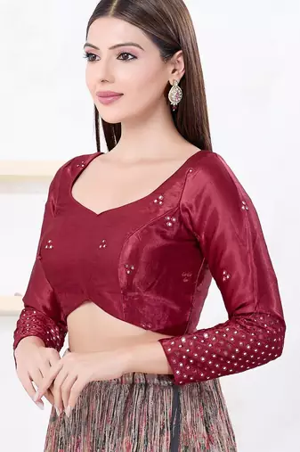 Women's gajii silk padded back open elbow sleeves saree blouse