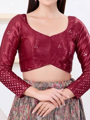 Women's gajii silk padded back open elbow sleeves saree blouse 4