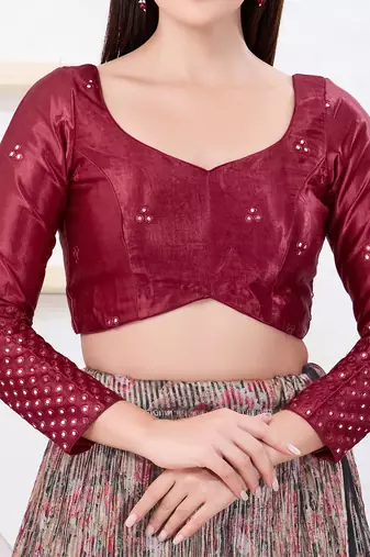 Women's gajii silk padded back open elbow sleeves saree blouse