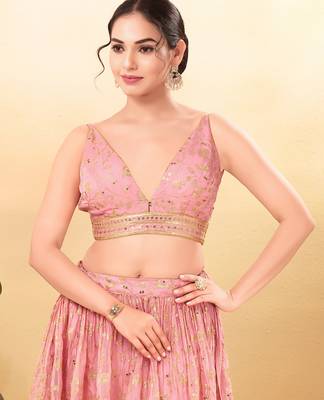 Women's jain silk padded back open sleeveless saree blouse 1