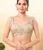 Women's jain silk padded back open sleeveless saree blouse