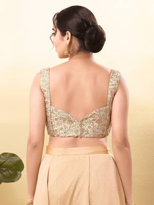 Women's jain silk padded back open sleeveless saree blouse 2