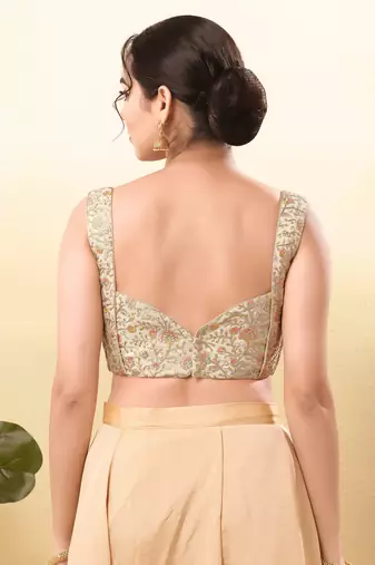 Women's jain silk padded back open sleeveless saree blouse