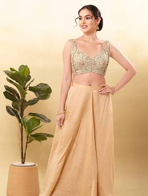 Women's jain silk padded back open sleeveless saree blouse 4