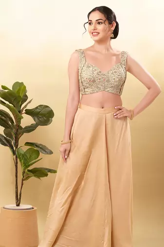 Women's jain silk padded back open sleeveless saree blouse