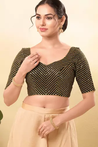 Women's mulbury silk padded back open elbow sleeves saree blouse