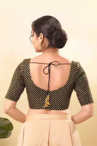 Women's mulbury silk padded back open elbow sleeves saree blouse