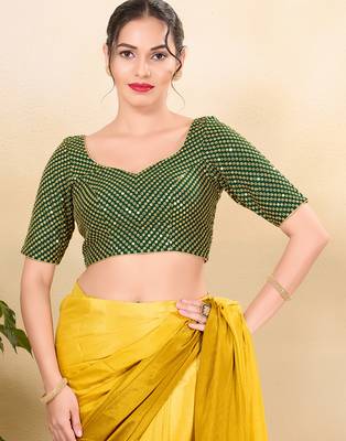 Women's mulbury silk padded back open elbow sleeves saree blouse 1