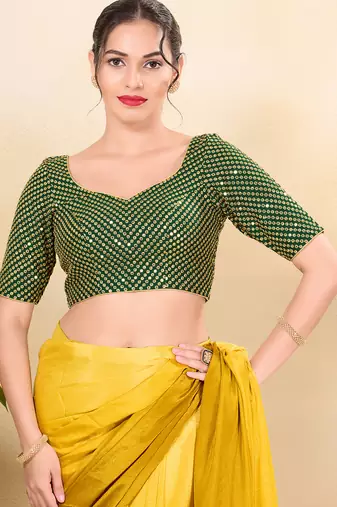 Women's mulbury silk padded back open elbow sleeves saree blouse