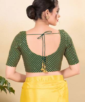 Women's mulbury silk padded back open elbow sleeves saree blouse 2