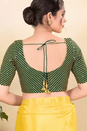 Women's mulbury silk padded back open elbow sleeves saree blouse