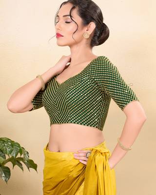 Women's mulbury silk padded back open elbow sleeves saree blouse 3