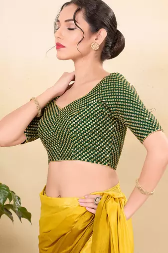 Women's mulbury silk padded back open elbow sleeves saree blouse