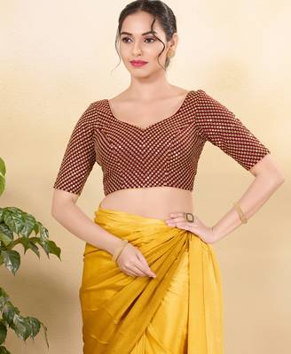 Women's mulbury silk padded back open elbow sleeves saree blouse 1