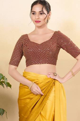 Women's mulbury silk padded back open elbow sleeves saree blouse