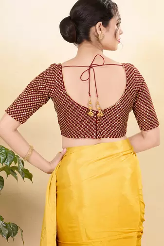 Women's mulbury silk padded back open elbow sleeves saree blouse