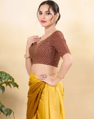 Women's mulbury silk padded back open elbow sleeves saree blouse 3
