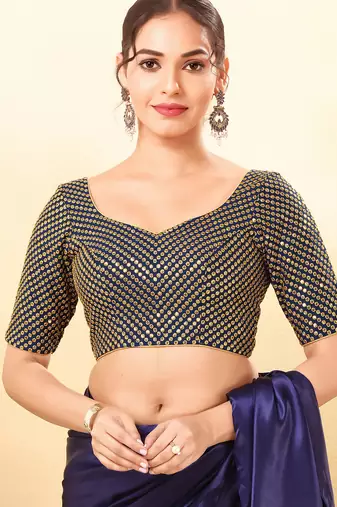 Women's mulbury silk padded back open elbow sleeves saree blouse