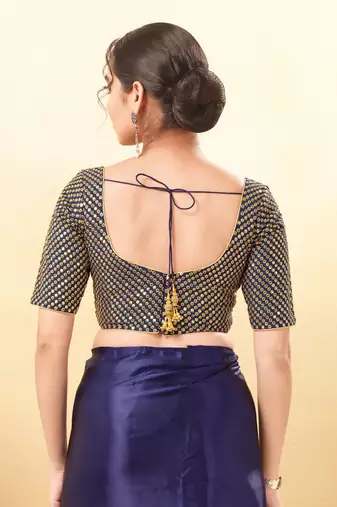 Women's mulbury silk padded back open elbow sleeves saree blouse