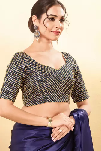 Women's mulbury silk padded back open elbow sleeves saree blouse