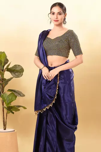Women's mulbury silk padded back open elbow sleeves saree blouse