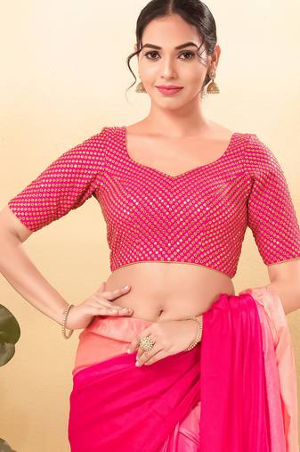 Women's mulbury silk padded back open elbow sleeves saree blouse