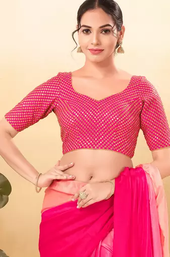 Women's mulbury silk padded back open elbow sleeves saree blouse