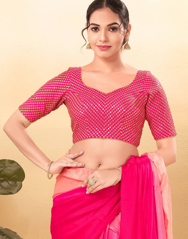 Women's mulbury silk padded back open elbow sleeves saree blouse