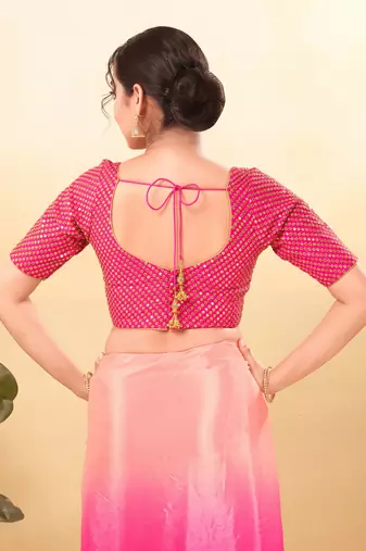 Women's mulbury silk padded back open elbow sleeves saree blouse