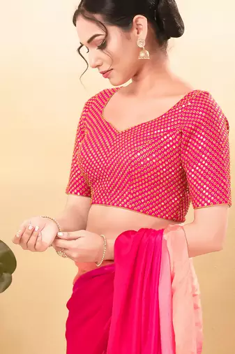 Women's mulbury silk padded back open elbow sleeves saree blouse