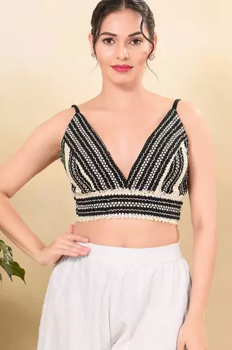Women's cotton padded back open sleeveless saree blouse