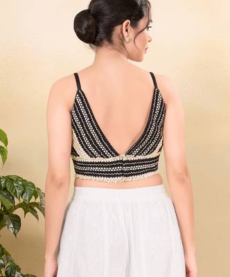Women's cotton padded back open sleeveless saree blouse 2