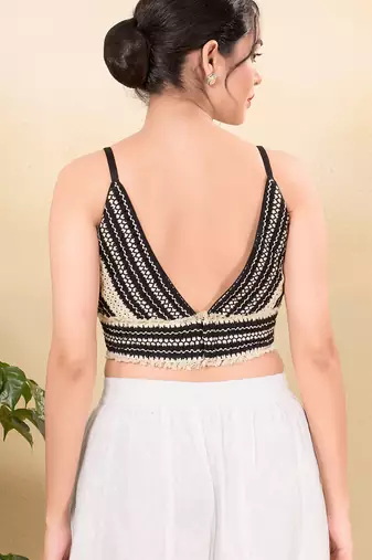 Women's cotton padded back open sleeveless saree blouse