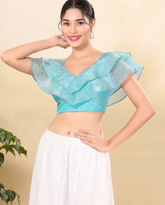 Women's tissue padded back open sleeveless saree blouse 1