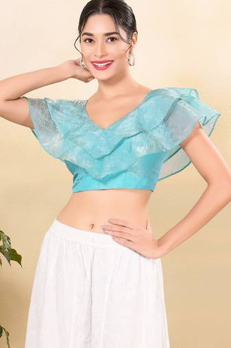 Women's tissue padded back open sleeveless saree blouse
