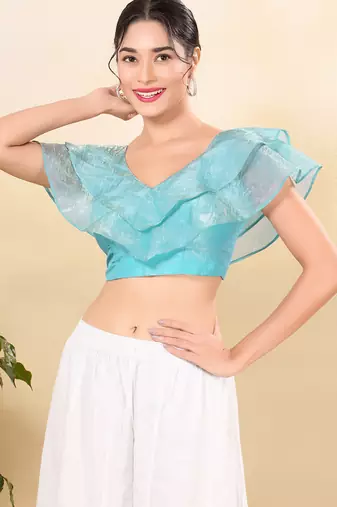 Women's tissue padded back open sleeveless saree blouse