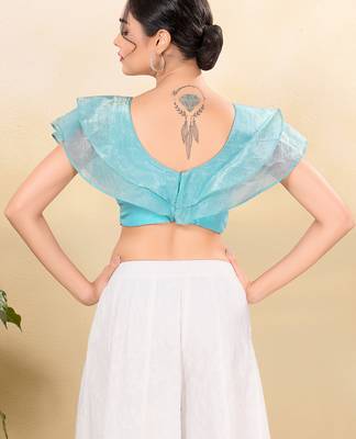 Women's tissue padded back open sleeveless saree blouse 2