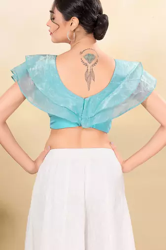 Women's tissue padded back open sleeveless saree blouse