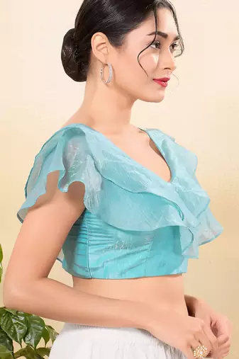 Women's tissue padded back open sleeveless saree blouse