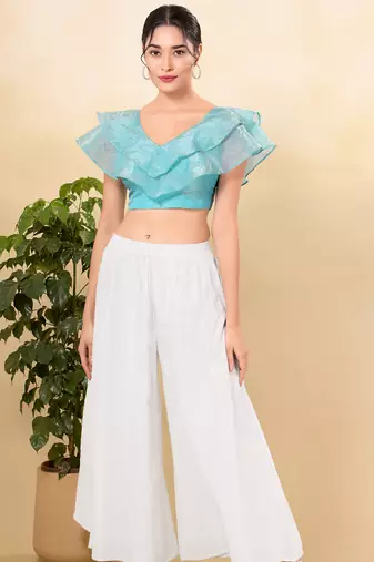 Women's tissue padded back open sleeveless saree blouse