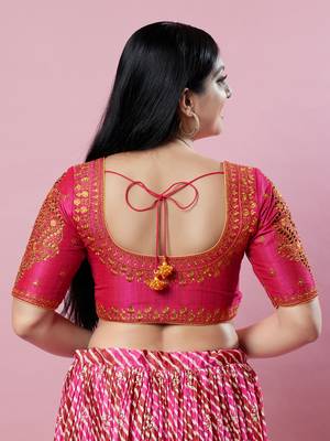 Women's silk padded front open elbow sleeves saree blouse 2