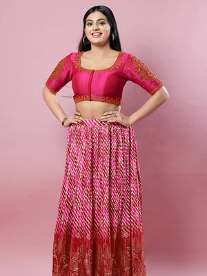 Women's silk padded front open elbow sleeves saree blouse 4