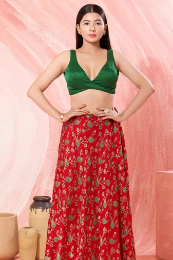 Women's silk padded back open sleeveless saree blouse