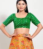 Women's brocade padded front open elbow sleeves saree blouse