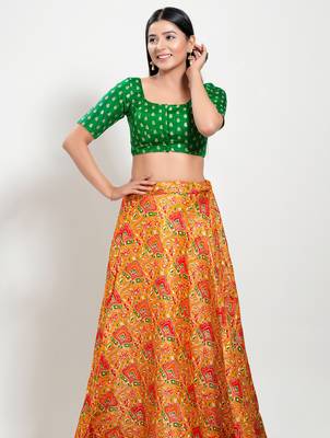 Women's brocade padded front open elbow sleeves saree blouse 4