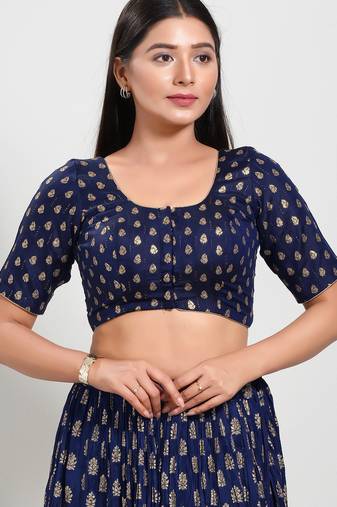 Women's brocade padded front open elbow sleeves saree blouse