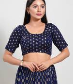 Women's brocade padded front open elbow sleeves saree blouse